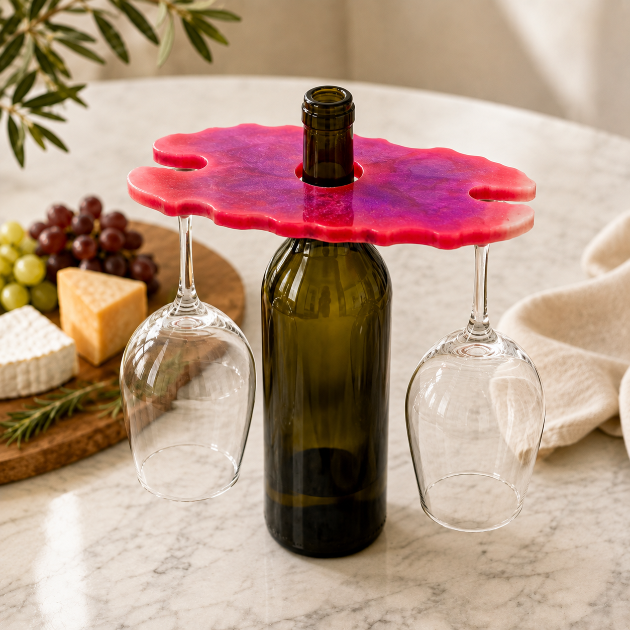 Handcrafted Pink & Purple Resin Wine Glass Holder for 2 Glasses