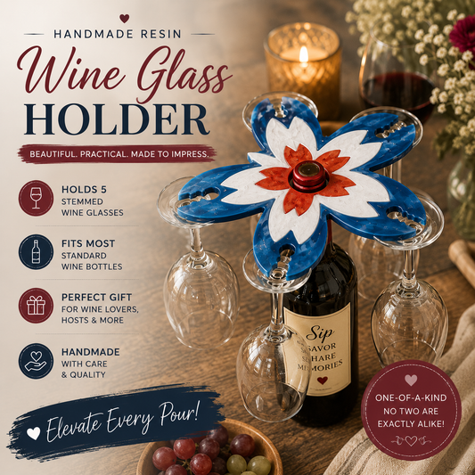Handmade Floral Resin Wine Glass Holder for 5 Glasses