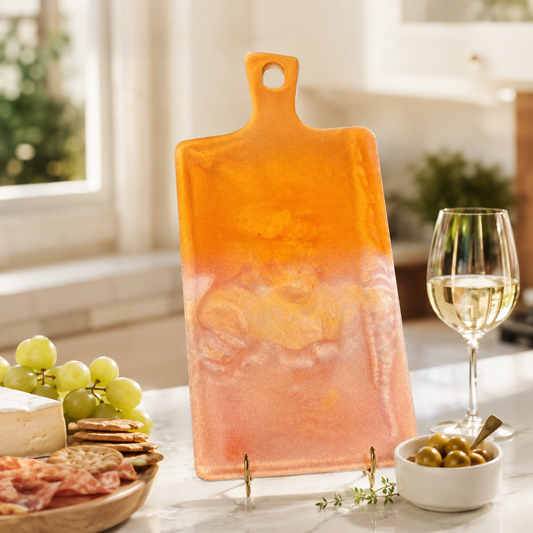 Handcrafted Orange & Rose Gold Resin Decorative Serving Board
