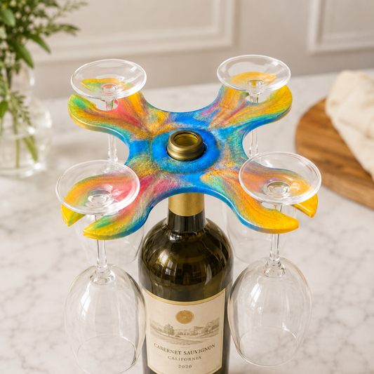 Handcrafted Rainbow Resin Wine Glass Holder